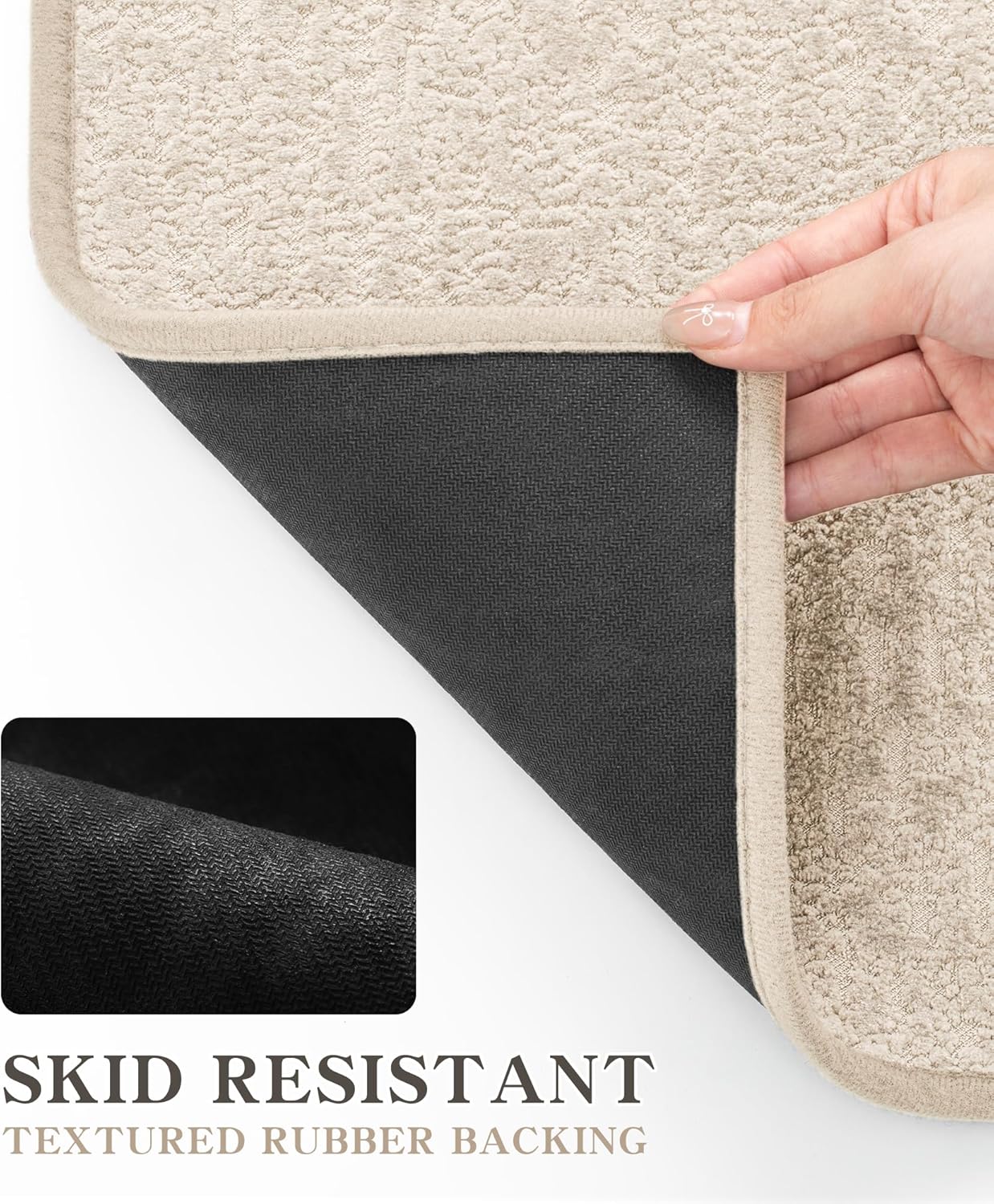 chakme Bathroom Rug Sets 5 Piece, Ultra Thin Bath Mat Quick Dry Bath Mat, Absorbent Bath Mats for Bathroom Non Slip Machine Washable, (Light Beige)