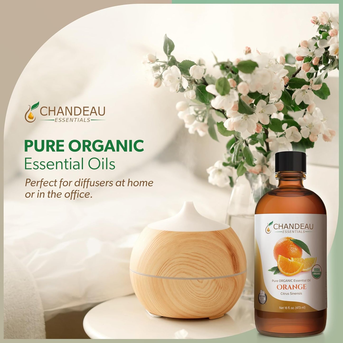 100% Pure Organic Essential Oil, Pure Orange Essential Oil for Aromatherapy, Soap Making, Candles, Laundry, Perfume, Cleaners or Diffusers - Large Amber Glass Bottle, 16 oz.