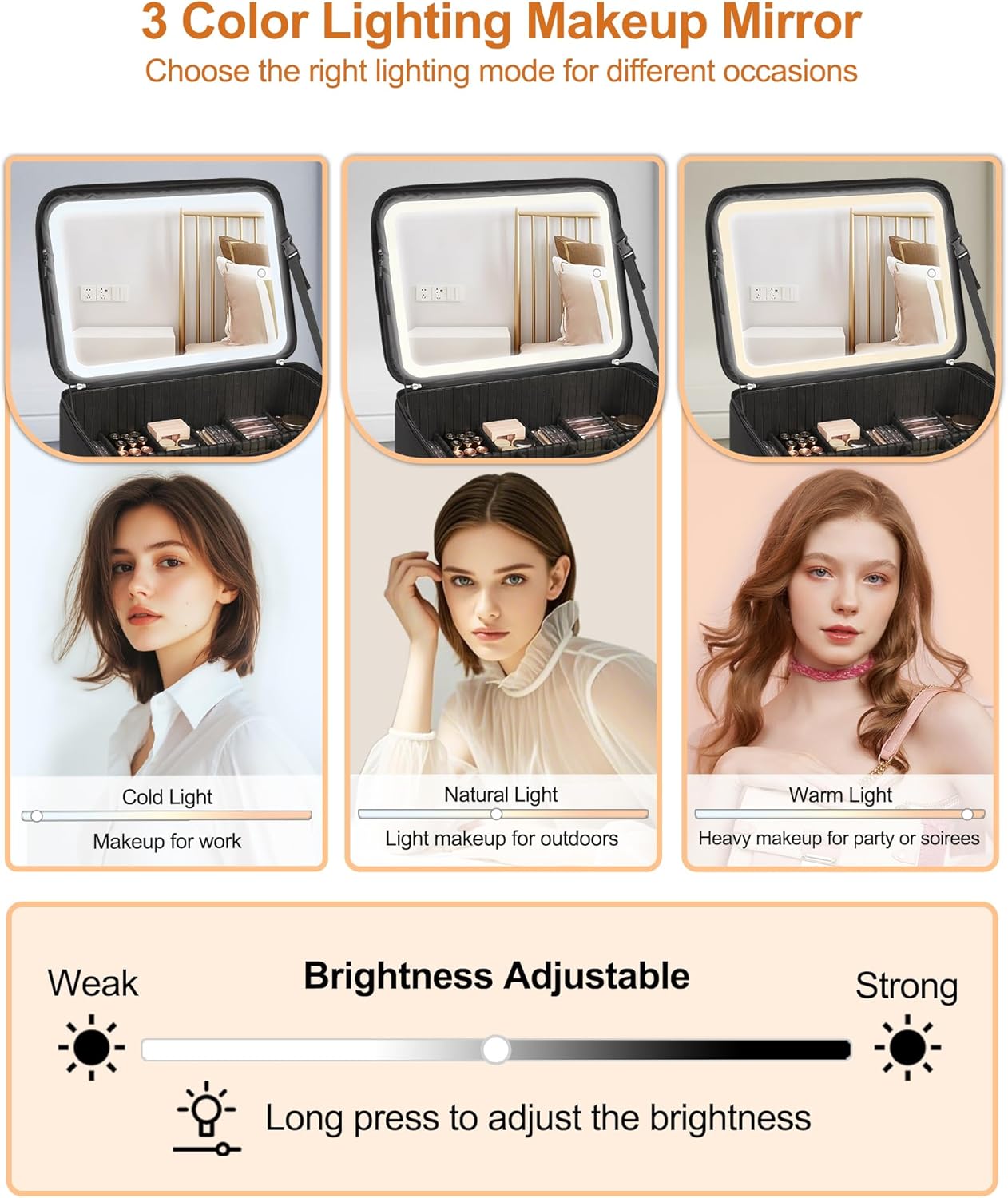 Relavel Extra Large Cosmetic Bag with LED Mirror, Train Makeup Case with Adjustable Dividers and 4 Removable Pouches, Hair Supplies Organizer, Portable Cosmetic Organizer Bag for Makeup Artists