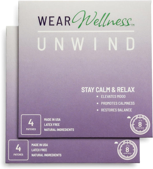 Unwind Film Patches - Topical Patches for Relaxation and Calm - Patch with Ashwagandha, Rhodiola, and GABA - Natural Support for Mind & Body - Long-Lasting Effect - 8 Pack