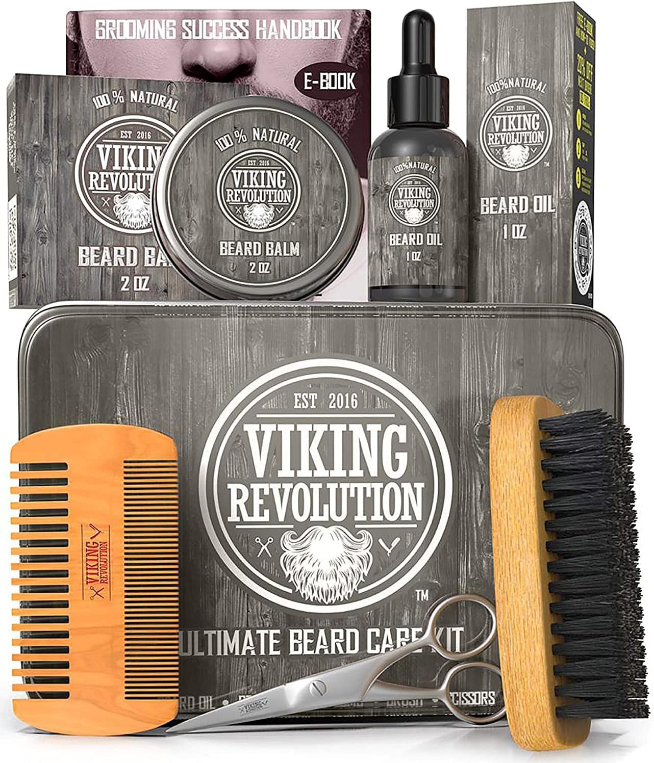 Viking Revolution - Ultimate Beard Kit - Beard Grooming Kit with Beard Brush, Beard Comb, Beard Balm, Beard Oil, Beard & Moustache Scissors - Gifts for Men