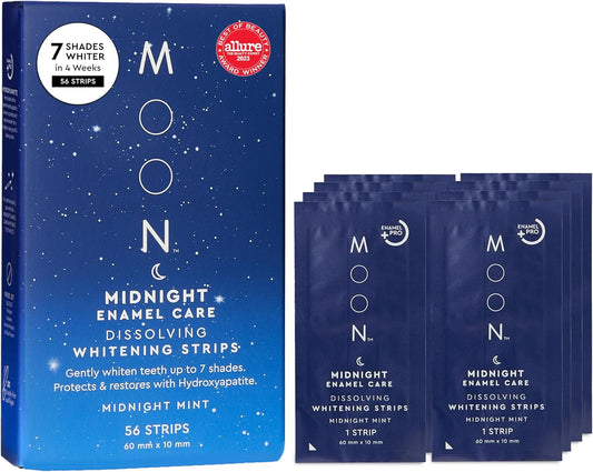 MOON Dissolving Teeth Whitening Strips - Vegan, Easy-to-Use White Strips - Dissolve in 15 Minutes & Designed to Gently Whiten Sensitive Teeth Up to 7 Shades in 2 Weeks, Midnight Mint (56 Count)