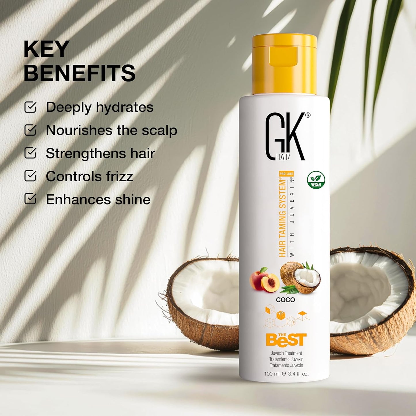GK HAIR Global Keratin The Best COCO (3.4 Fl Oz/100ml) Smoothing Keratin Hair Treatment - Professional Brazilian Complex Blowout Straightening For Silky Smooth & Frizz Free Hair