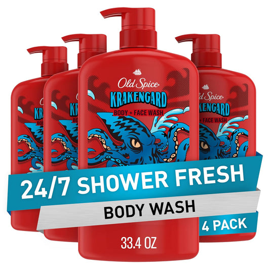 Old Spice Cleansing Body Wash for Men, 3X Defense, 24/7 Shower Fresh with Lasting Scent, 2-in-1 Body & Face Wash, Krakengard with Deep Ocean Scent, 33.4 (Pack of 4)