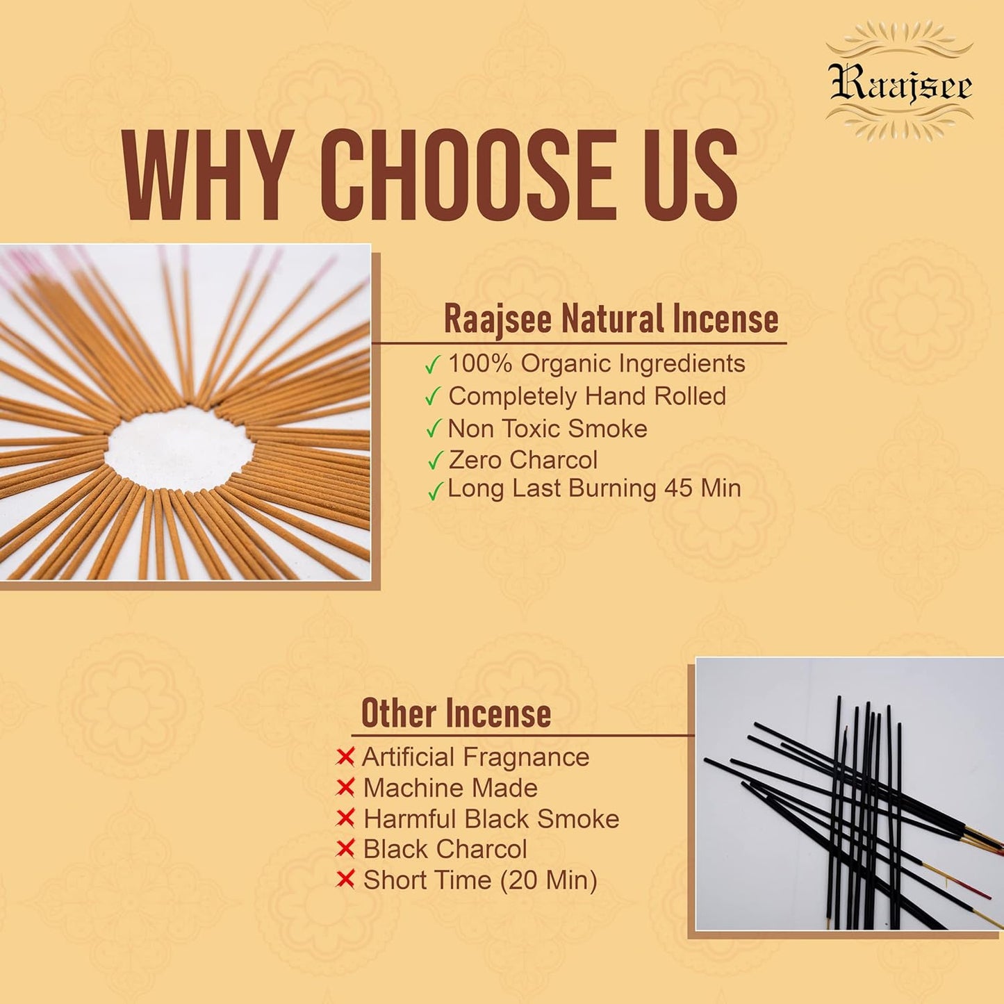 Raajsee Palo Santo Incense Sticks 100 gm Pack-100% Pure Organic Natural Hand Rolled Free from Chemicals-Perfect for Church,Aromatherapy,Relaxation,Meditation,Positivity & Sensual Therapy