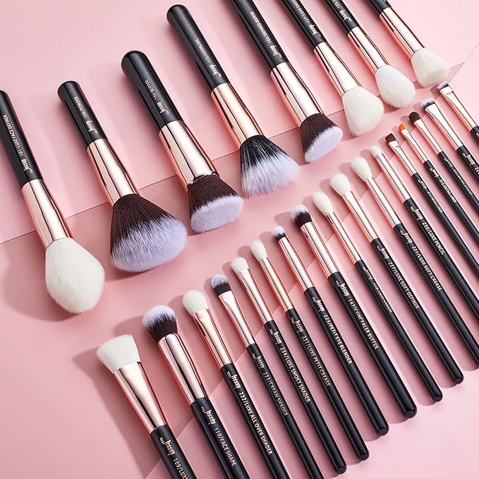 Jessup Brand 25pcs Professional Makeup Brush Set Beauty Cosmetic Foundation Powder Blusher Eyeshadow Blending Natural-Synthetic Hair Brushes Set (Black/Rose Gold)