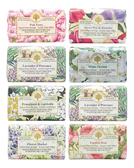 Wavertree & London Assorted Fabulous Florals #2 (8 Bars), 7oz Moisturizing Natural Soap Bars, French Milled and enriched with Shea Butter
