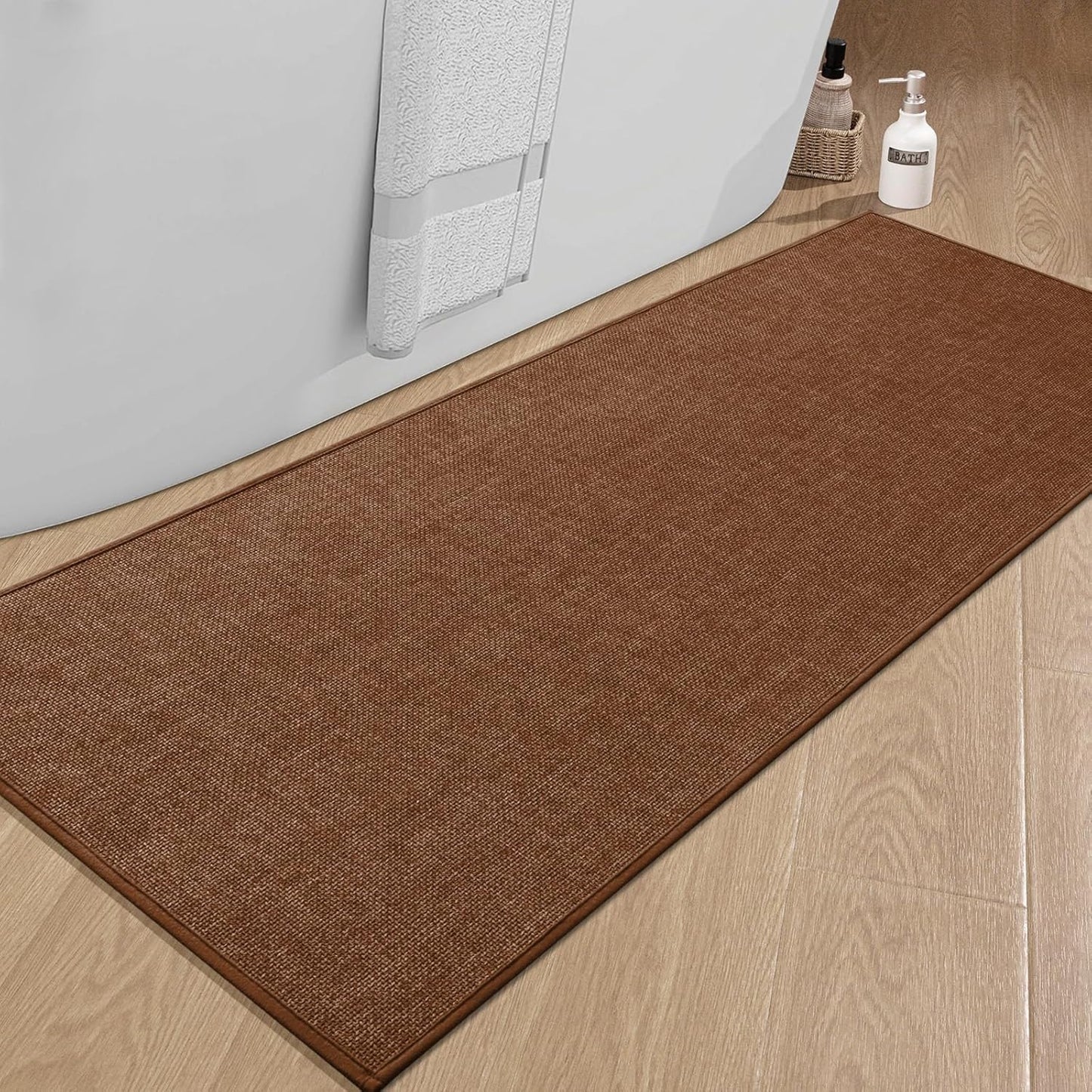 chakme Bathroom Rugs Mat 59x24, Ultra Thin Non Slip Bath Mat Large Quick Dry Absorbent Bath Mat for Bathroom Floor, (Rust, 59"x24")