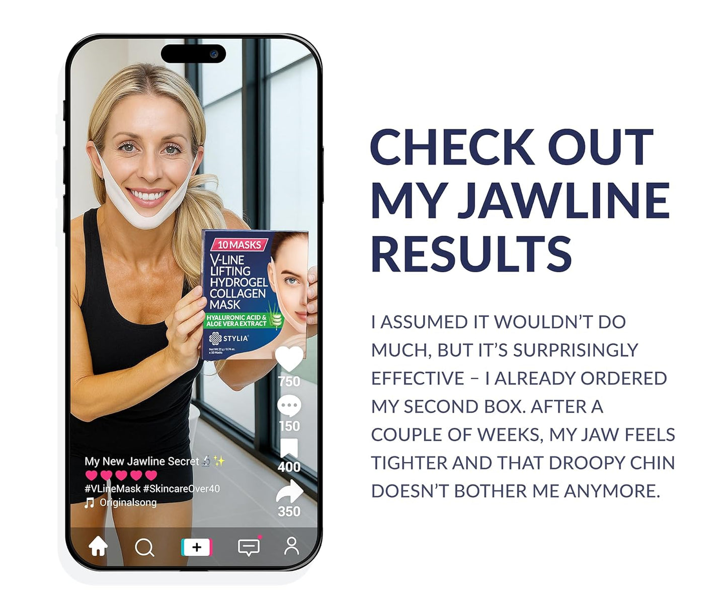 Stylia V Line Lifting Collagen Face Mask - Double Chin Strap for Women - Jawline Shaper Face Lift Tape - Neck Lift Collagen Mask - Chin Strap for Sleeping - Hyaluronic Acid, Aloe Vera, Cica 5PC