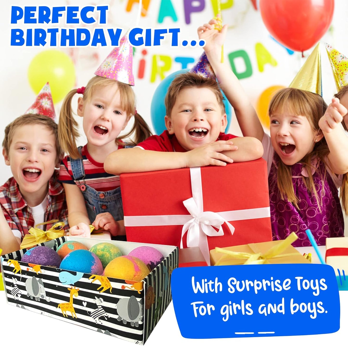 Bath Bombs for Kids with Toys Inside - Organic Bubble Bath Fizzies with Jungle Animal Toys. Gentle and Kids Friendly Spa Bath Balls, Bath Fizz Balls - Birthday Gifts for Toddlers, Boys, Girls