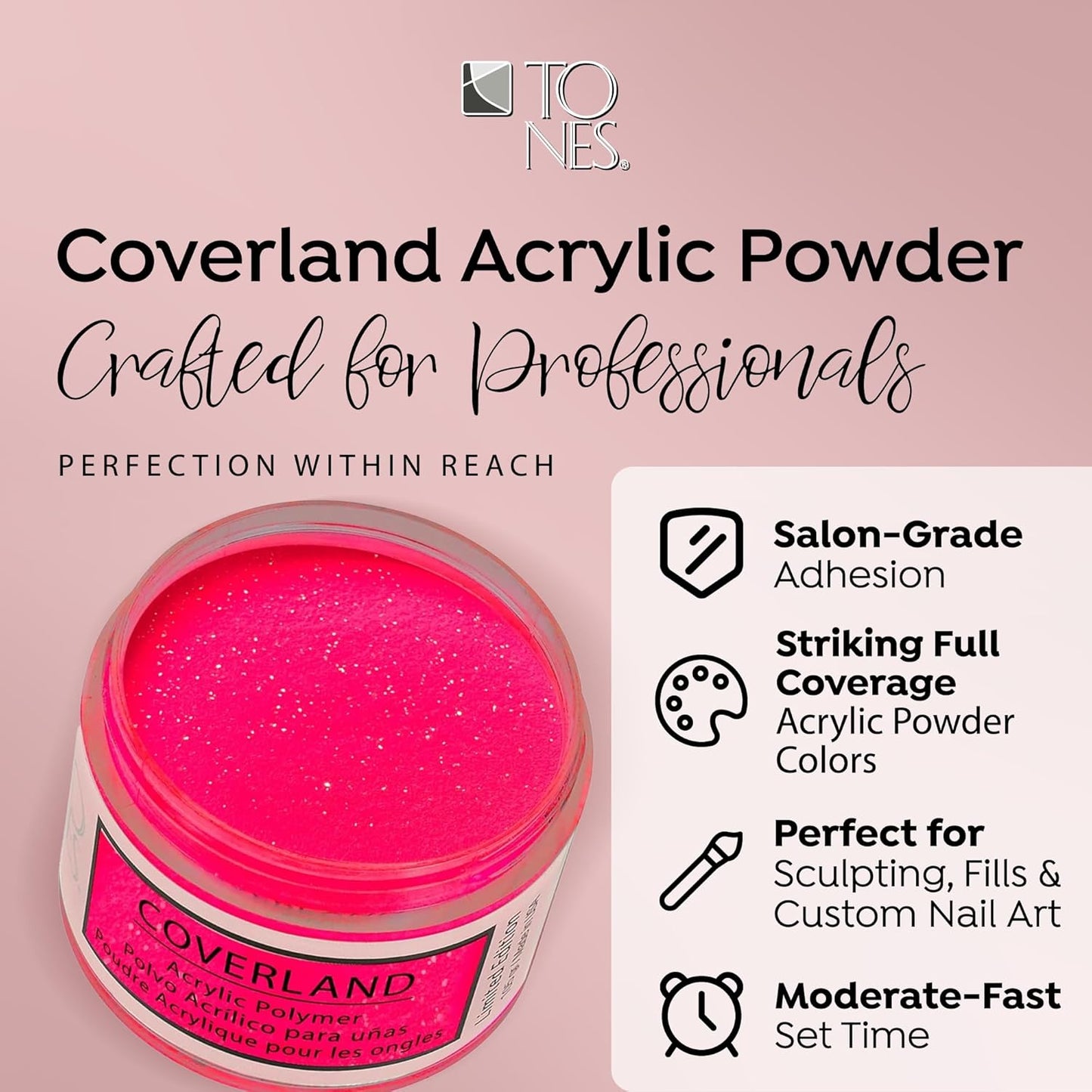 Tones Coverland Acrylic Nail Powder "Strawberry Margarita" - Limited Edition Acrylic Powder for Nail Design, Sculpting, and Masking Nail Bed Imperfections - (1.5 Oz)