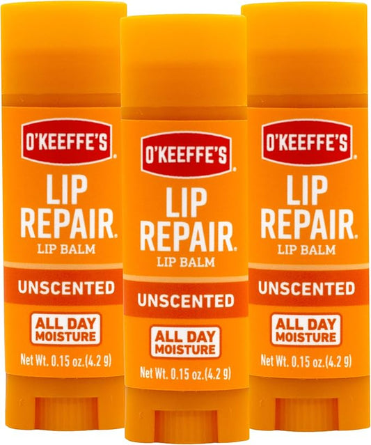 O'Keeffe's Unscented Lip Repair Lip Balm for Dry, Cracked Lips, Stick, (Pack of 3)