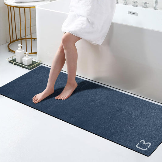 Bath Mat Runner - Long Diatomite Stone Bath Mats for Bathroom Super Absorbent Large Diatomaceous Earth Bath Mat Non Slip Quick Drying Shower Mat Thin Bathroom Rugs Floor Mat, 15.7"x47.2", Navy