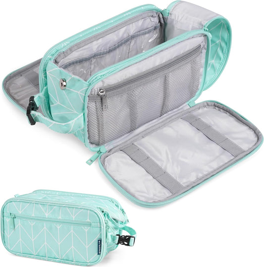 PAVILIA Toiletry Bag for Men Women, Mens Travel Bag Toiletries Organizer Case for Grooming, Travel Essentials Shaving Dopp Kit, PU Leather Water Resistant Cosmetic Pouch, Teal Chevron