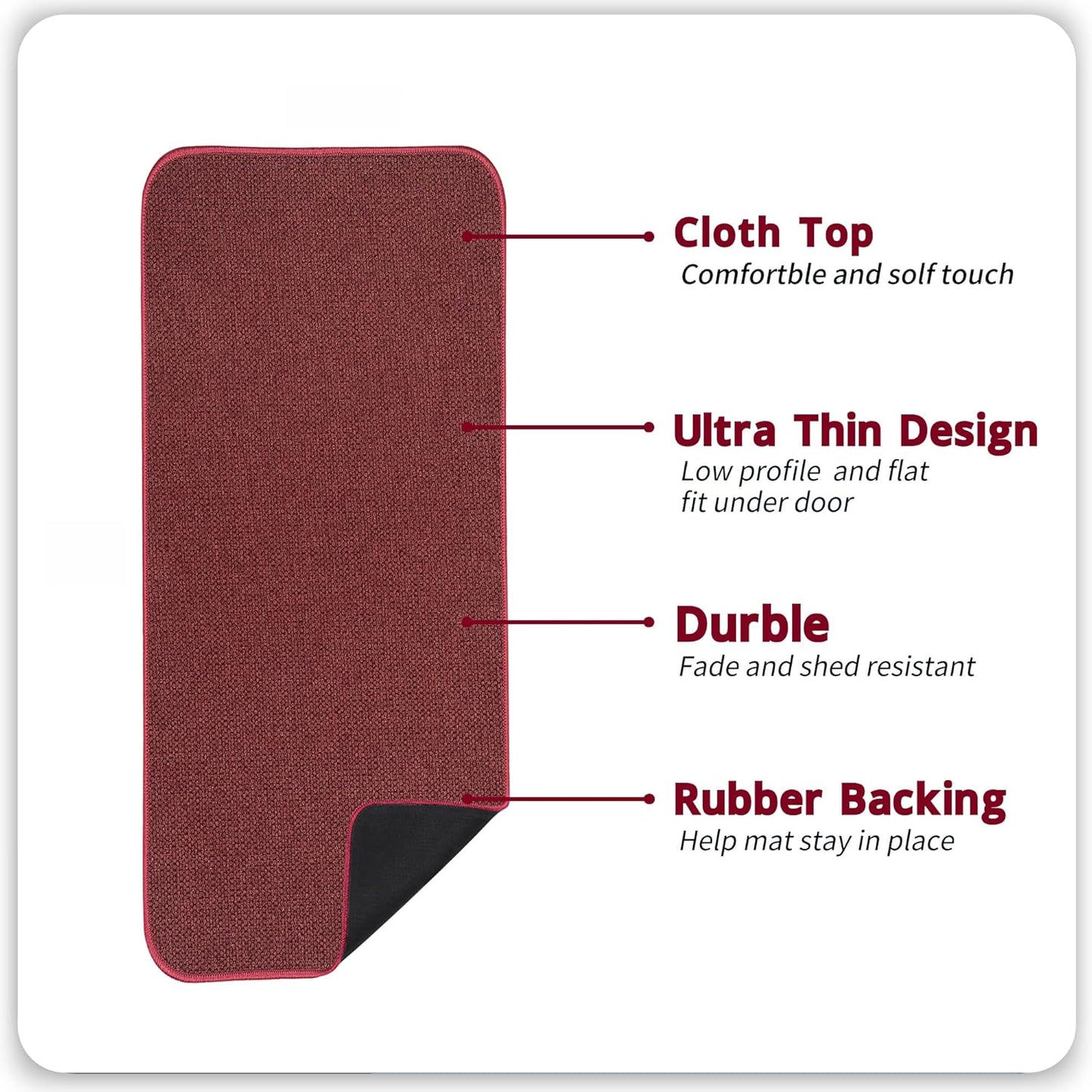 Bath Mat,Ultra Thin Bathroom Runner Rugs,Large Bath Mats for Bathroom,Quick Dry,Non-Slip,Machine Washable,Low Pile,Bath Rug,Shower Outside,Sink,Home Decor Accessories.Red,1'9"x3'11"（21x47inch）