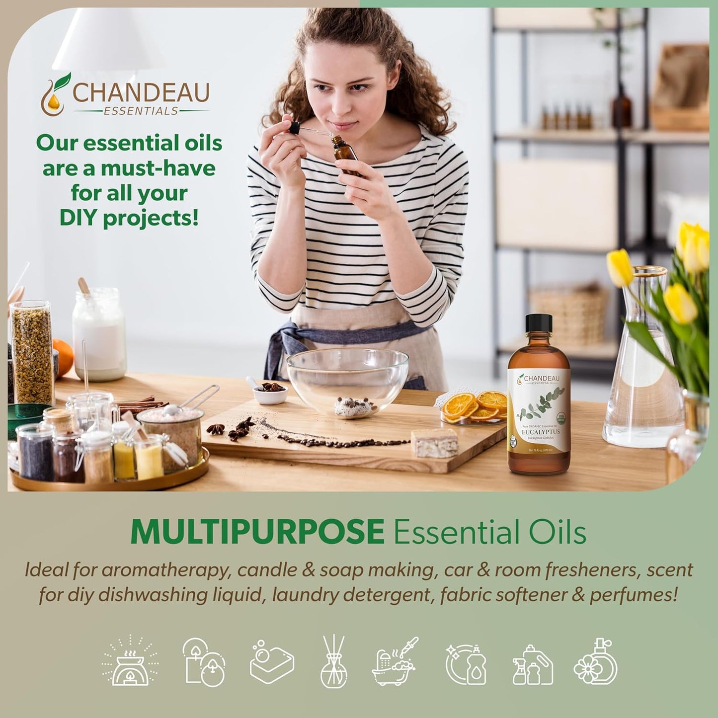 100% Pure Organic Essential Oil, Pure Eucalyptus Essential Oil for Aromatherapy, Soap Making, Candles, Laundry, Perfume, Cleaners or Diffusers - Large Amber Glass Bottle, 16 oz.