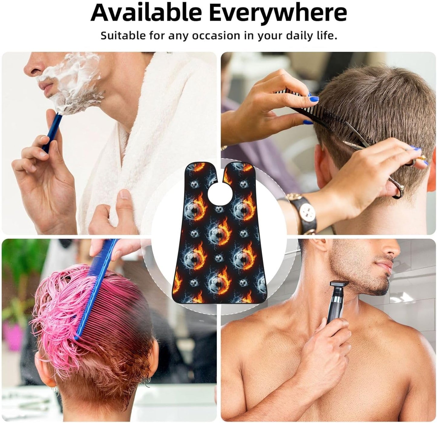 Beard Bib with 3 Suction Cups, Non-Stick Waterproof Hair Catcher Apron, Men's Shaving Essential for Grooming, Water Fire Soccer Ball Shave Bib