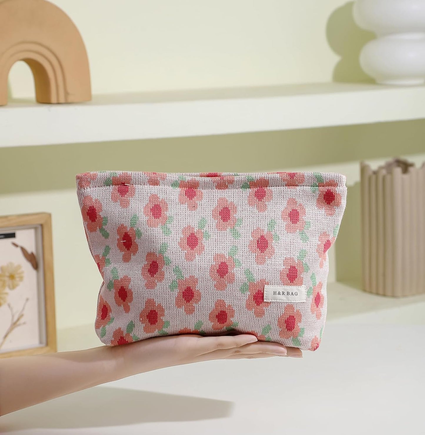 2 Pcs Makeup Bags, Large Cosmetic Bag Travel Toiletry Bag Organizer for Women, Embroidery Craft, Floral Makeup Bag Small Cosmetic Pouch Purse with Zipper Gifts for Girls Teen