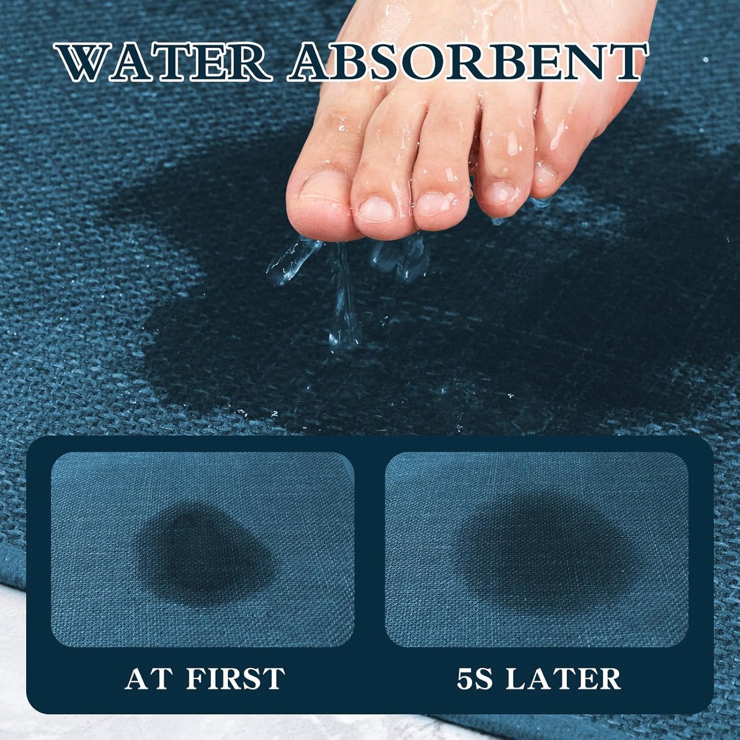 chakme Bathroom Rugs Mat 36x24, Ultra Thin Non Slip Bath Mat Large Quick Dry Absorbent Bath Mat for Bathroom, (Dark Blue, 36"x24")