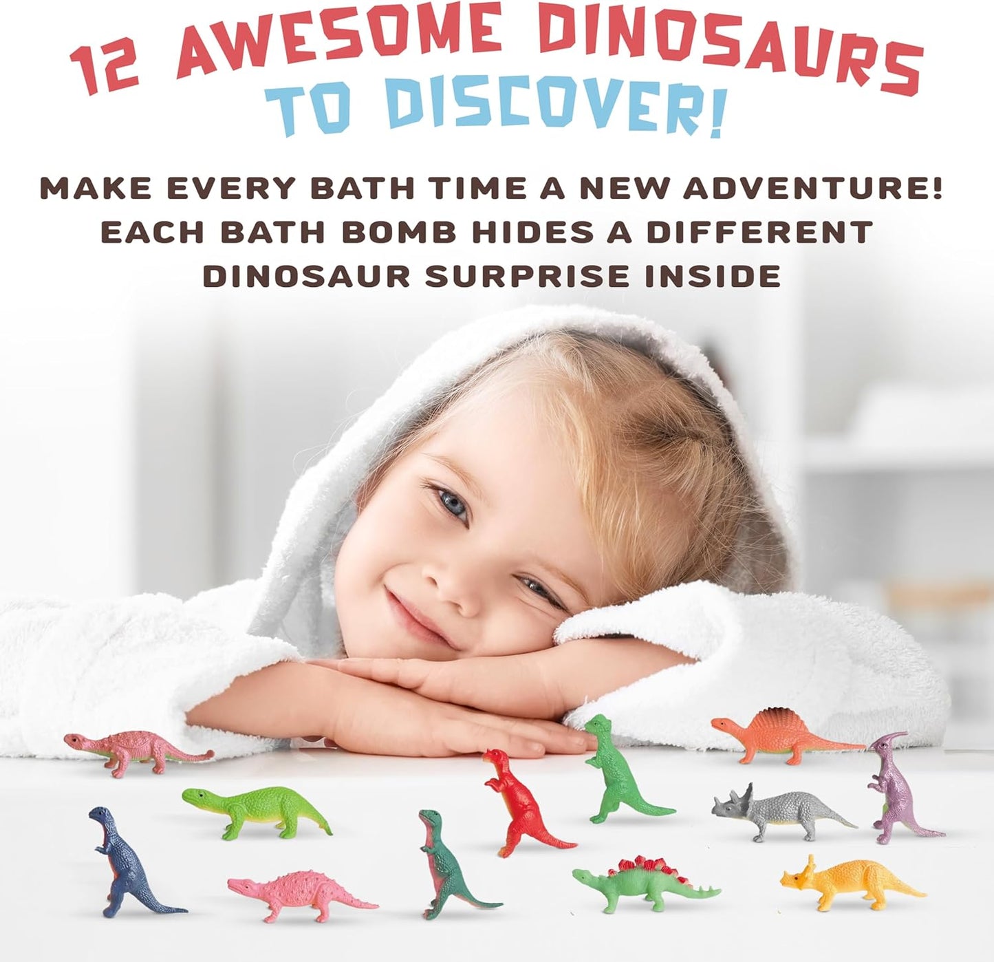 All Natural Bath Bombs for Kids with Surprise Toys Inside with Child Safe Dino Diffusers- 12 Pack Organic Dinosaur Bath Bombs with Toys Inside - Dino Bath Bomb for Kids