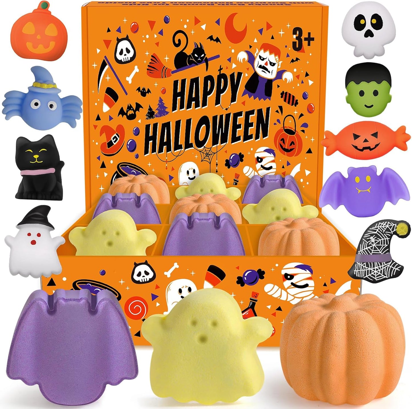 9 Pack Halloween Bath Bombs for Kids, Halloween Bubble Kids Bath Bombs with Surprise Toy Inside, Halloween Treat Bags Gifts for Kids Girls Boys