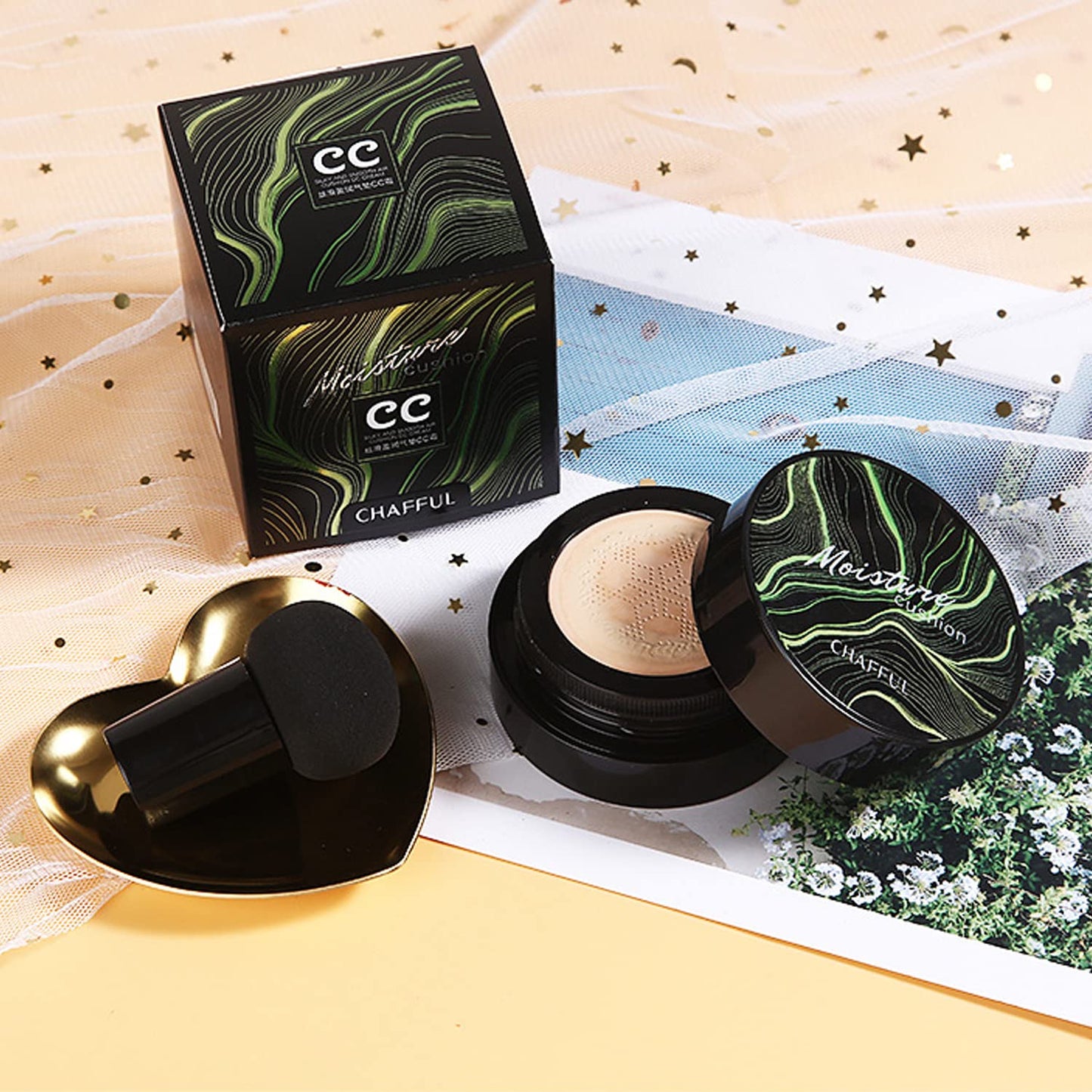 Mushroom Head Air Cushion CC Cream Nature Foundation, Moisturizing BB Cream Long Lasting Matte Concealer, Bright Makeup Base Long Lasting with Mushroom Makeup Sponge (#02 Natural)
