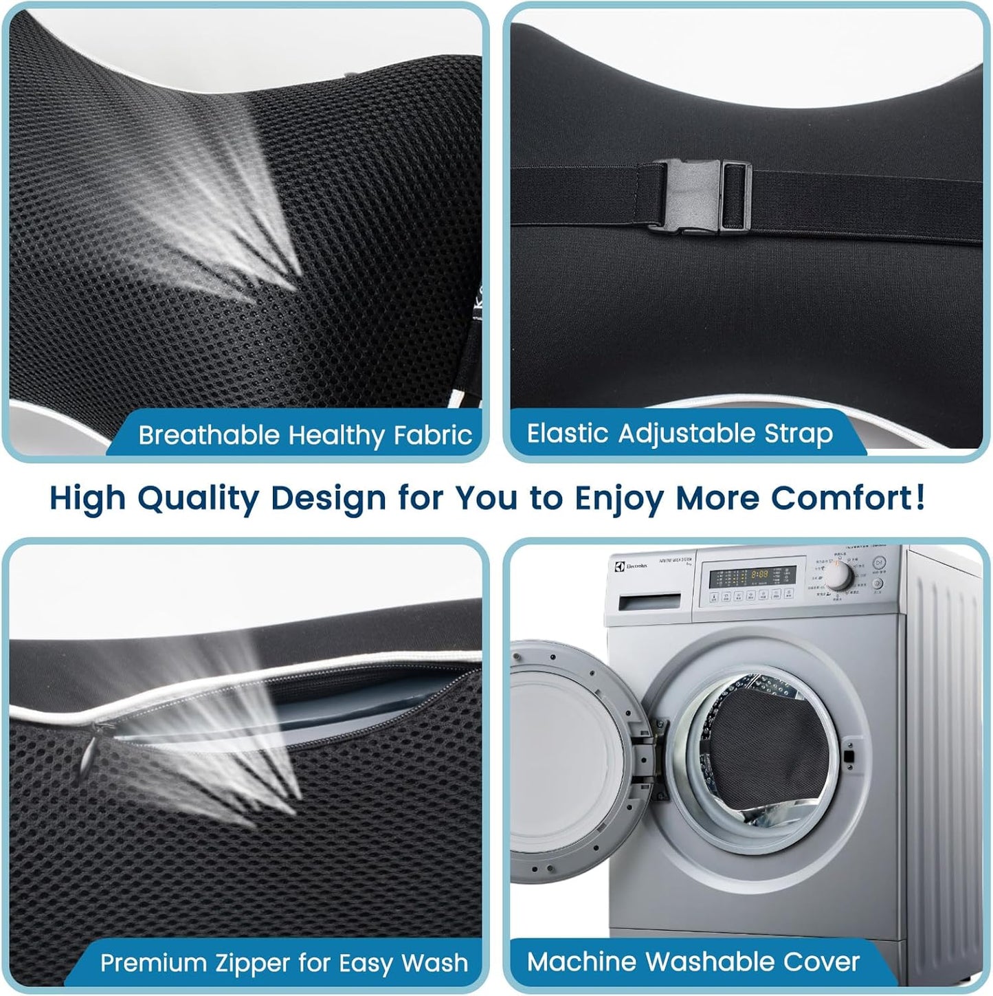 Inflatable Car Neck Pillow, Soft Headrest Inflatable Car Pillow for Driving Seat with Adjustable Strap, Comfortable Ergonomic Design Neck Support and Breathable Washable Cover