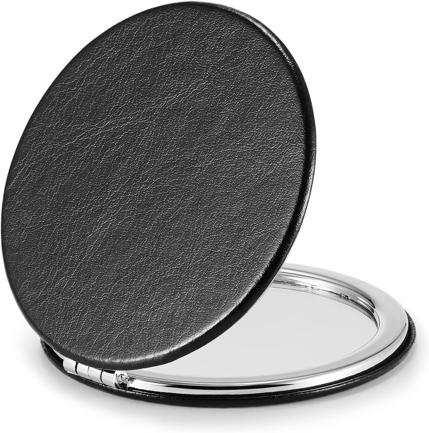Compact Mirror,Double-Sided Makeup Small Mirror for Purse with 1x/3x Magnification PU Leather (Black, 2.8")