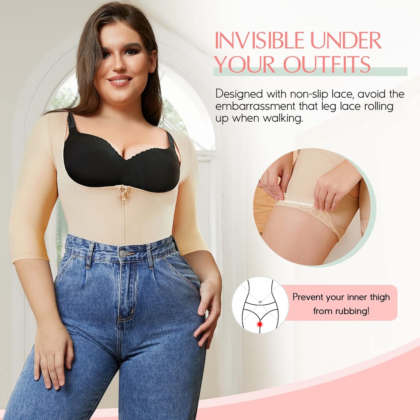 MERYOSZ Full Body Waist Trainer for Women Zipper Tummy Control Bodysuit Upper Arm Shaper Open Bust Slimmer Corset Shapewear