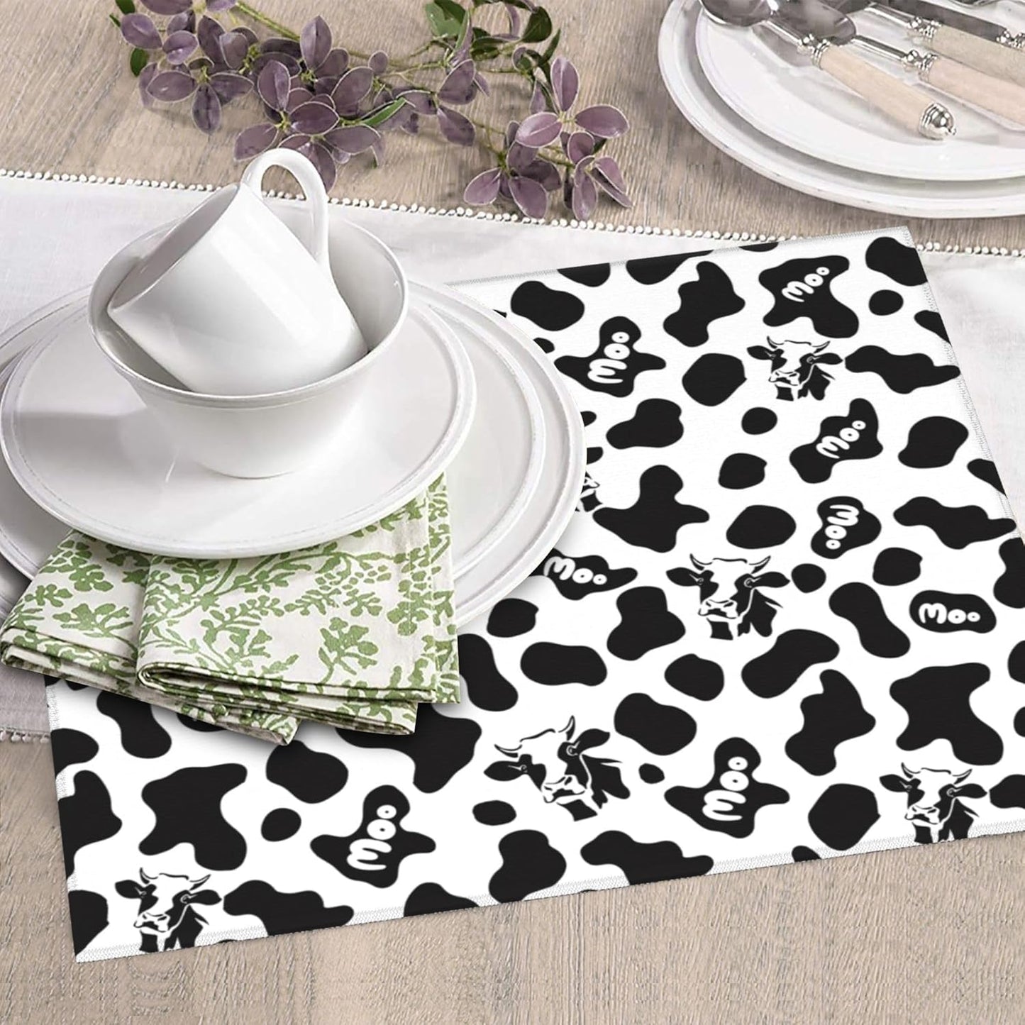 Cow Print Dish Drying Mat for Kitchen Counter Black White Decorative Dish Drainer Rack Mats 16x18 Inch Absorbent Reversible Drying Pad