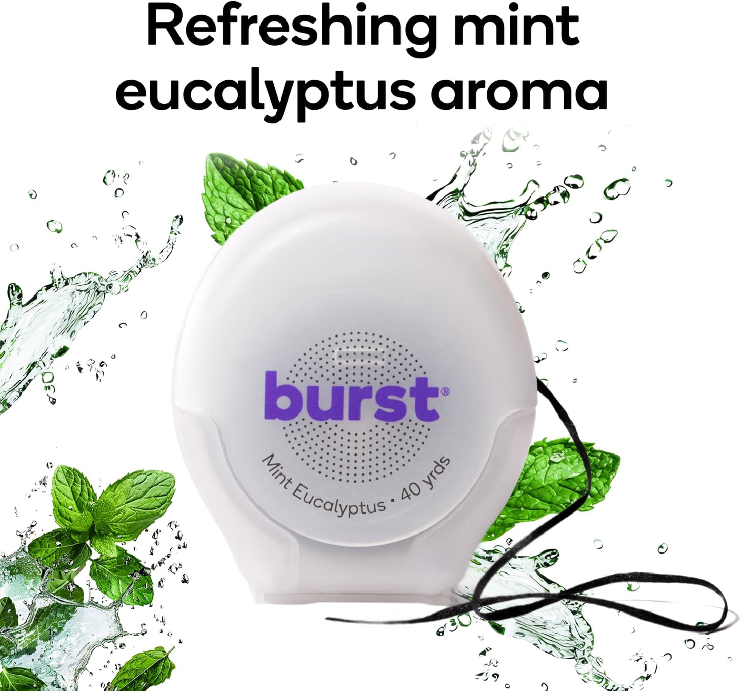 BURST Expanding Dental Floss (Mint Eucalyptus/120 Yards) | Stain Absorbing & Woven with Xylitol Coating to Fight Cavities | Vegan | Paraben Free