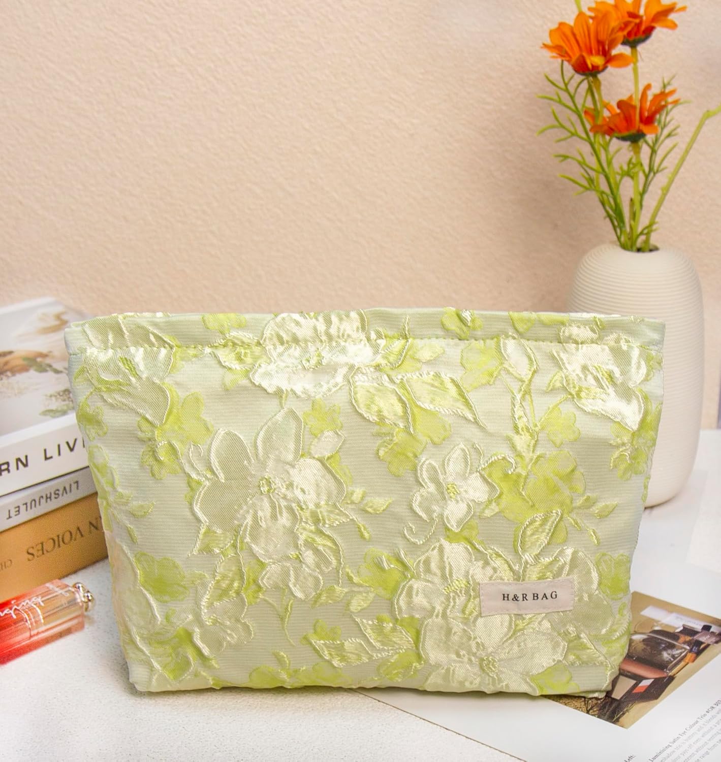 2 Pcs Makeup Bags, Large Cosmetic Bag Travel Toiletry Bag Organizer for Women, Embroidery Craft, Floral Makeup Bag Small Cosmetic Pouch Purse with Zipper Gifts for Girls Teen