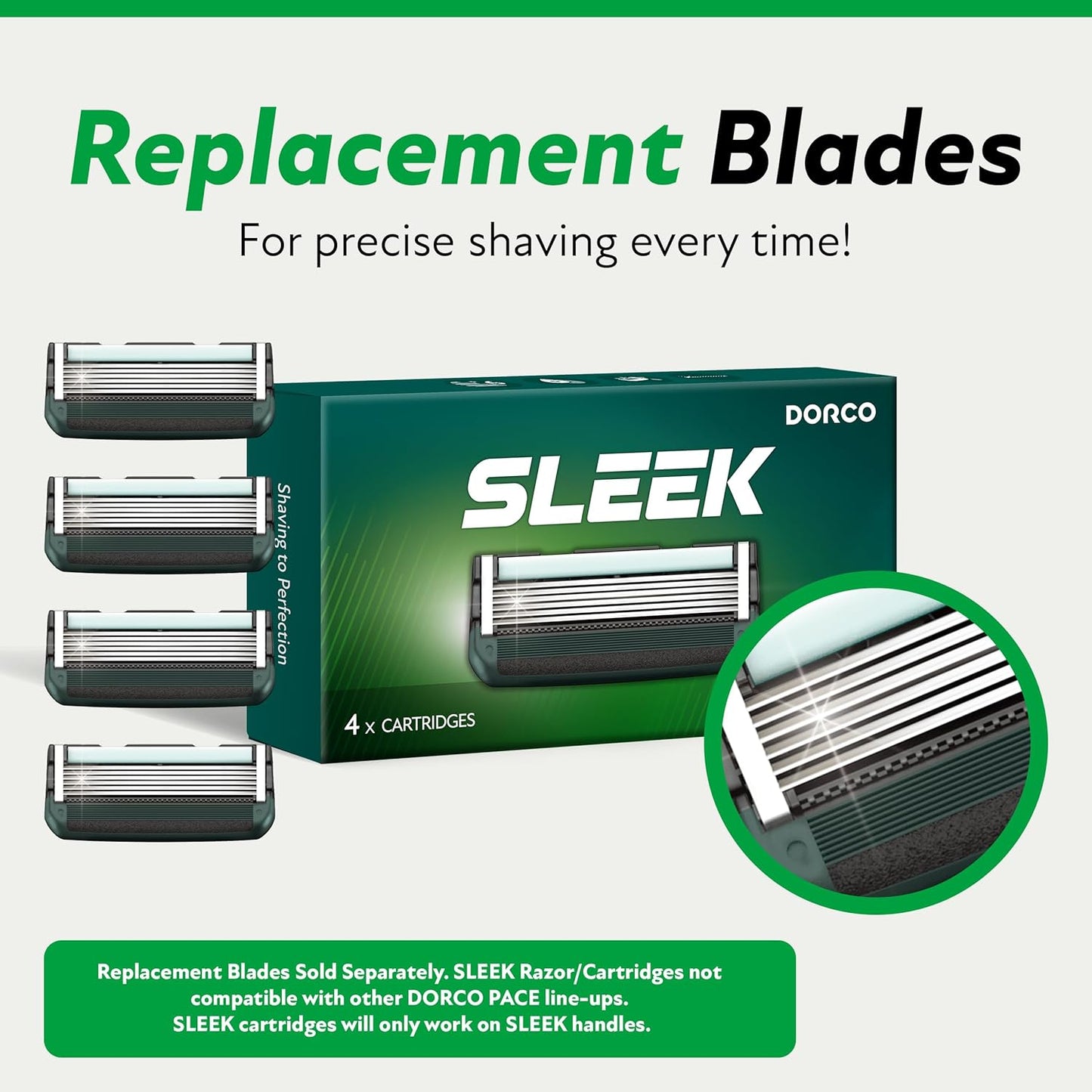 DORCO SLEEK Six Blade Razor System with Multi-Flex Technology, Precision Shaving Razor Handle, Includes 7 Cartridges