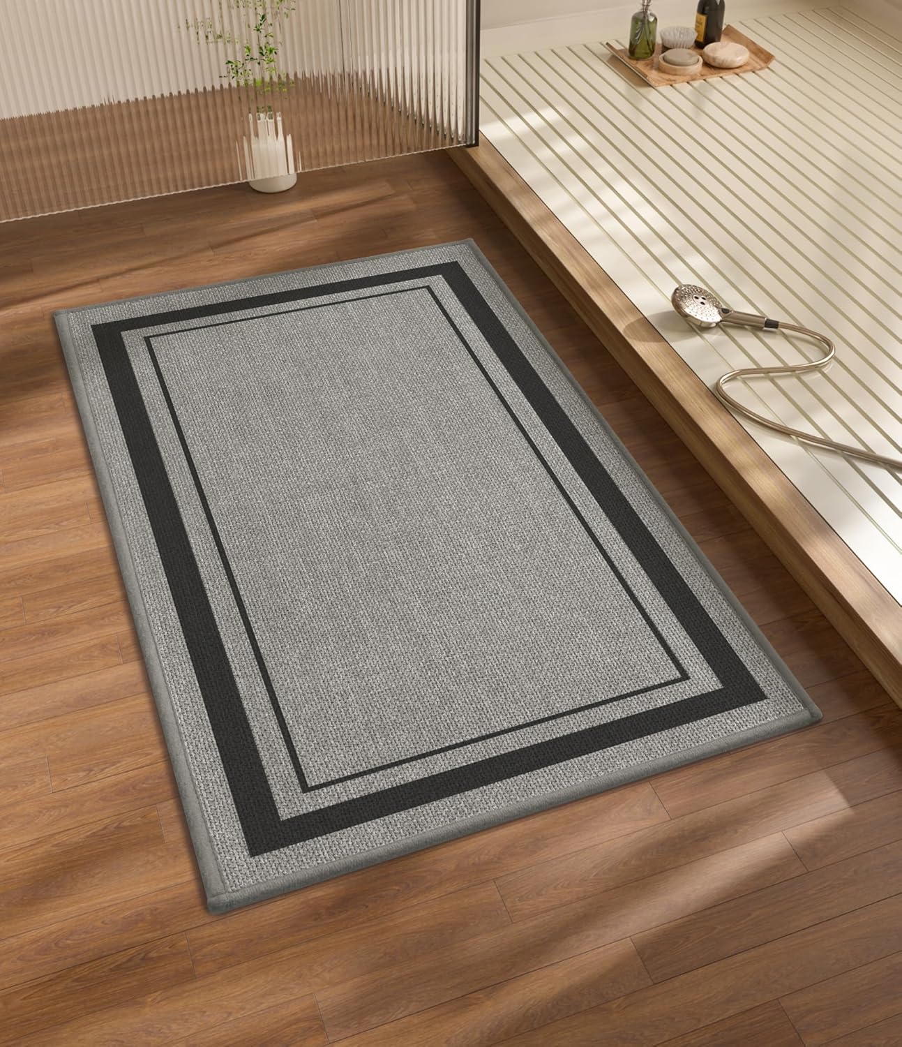 chakme Bathroom Rugs Mat 32x17, Ultra Thin Non Slip Bath Mat Quick Dry Absorbent Bath Mat for Bathroom Floor, (Dark Grey, 32"x17")