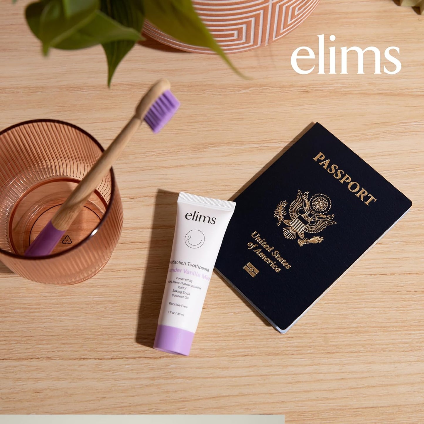 ELIMS Travel Size Nano Hydroxyapatite Toothpaste Fluoride Free - Xylitol Remineralizing Toothpaste for Whitening Sensitive Teeth - Lavender Vanilla Mint Toothpaste for Adults & Kids 1oz