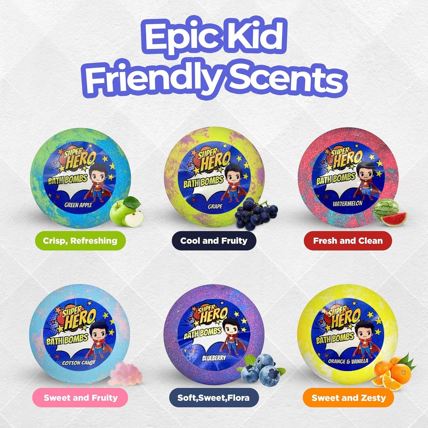 EvolutionUSA Purple Epic Superhero Bath Bombs for Kids, 6 Super Hero Bath Bombs with Toy Inside, Lush Childrens Bathbombs, Organic Bathbomb with Surprise Inside, Fizzy Fun Superhero Bath Balls