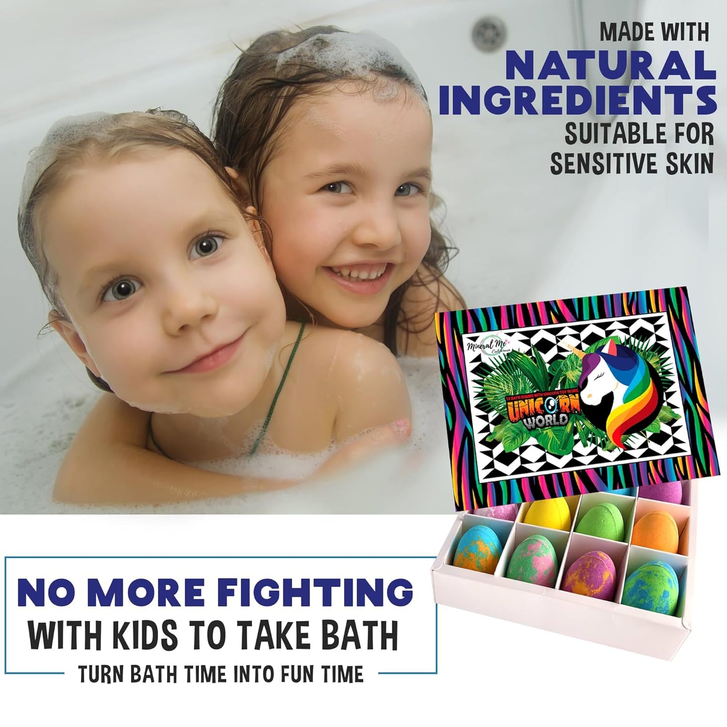 Mineral Me California Unicorn Bath Bombs for Girls with Jewelry Inside - Organic Bath Bombs for Kids with Surprise, Natural, Skin Moisturizing BathBombs, Rainbow Bubble Bath. Birthday Gifts - 12 pk