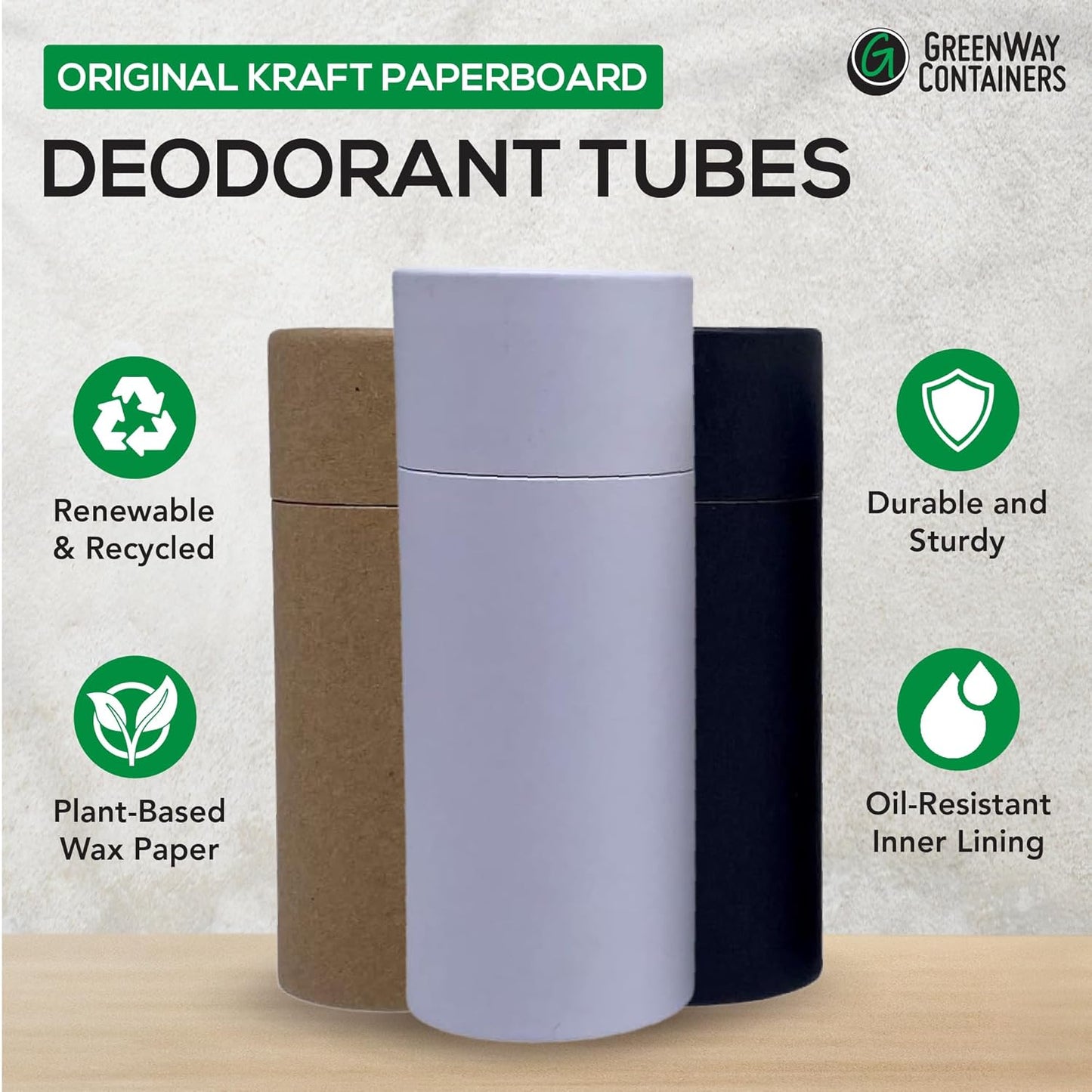 GreenWay 2.5oz / 70g Kraft Paperboard Deodorant Tubes With Lids - 12 Pack Solid Perfume Refillable DIY Cosmetic Containers - Lotion Empty Holder Tubes - Brown