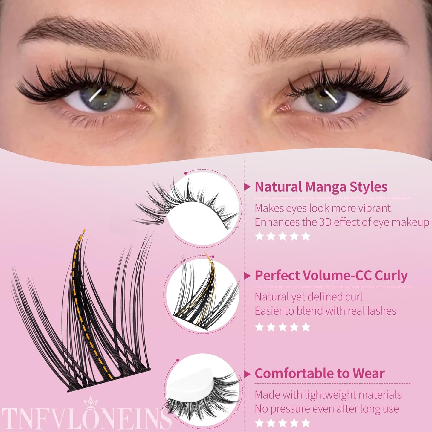 Wispy Lash Clusters Manga Cluster Eyelash Extensions Natural Fairy Eyelash Clusters 140Pcs Individual Lashes Clusters CC Curly Spiky Lash Extension by TNFVLONEINS