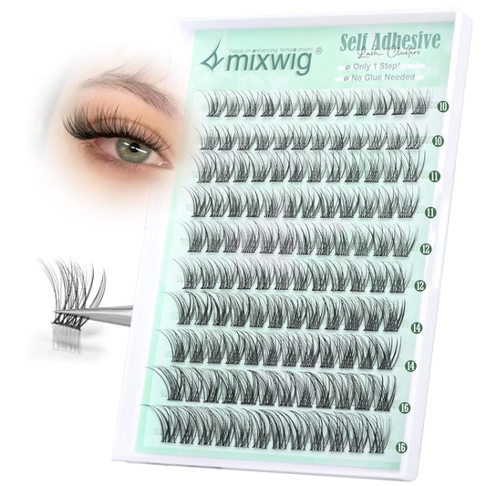Natural Self Adhesive Lash Clusters Wispy Pre Glued Eyelashes Clusters C-curly Self Adhesive Eyelash Extensions 10-16MM No Glue Needed Individual Lashes 120 Pcs by Lvmixwig