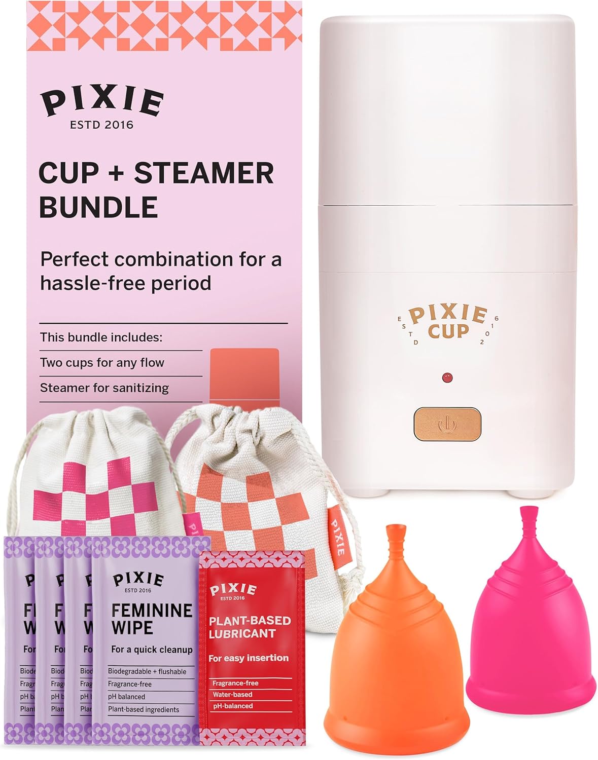 Menstrual Cups with Sterilizer - Ranked 1 for Most Comfortable Soft Reusable Period Cup - Kills 99.9% of Germs with Cleaner Steamer - Wash Your Cup in 3 Minutes! - Compact Sanitizer Kit