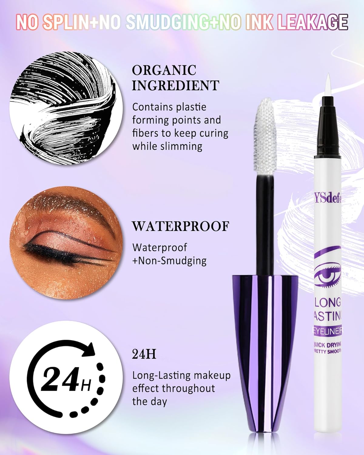 Black Mascara Liquid Eyeliner Set, Update Longlasting Waterproof Color Eye Liner Pen, 5D Silk Fiber Colored Mascara Volume and Length, Halloween Party Stage Use Eye Makeup Gift Kit for Women Girl-01