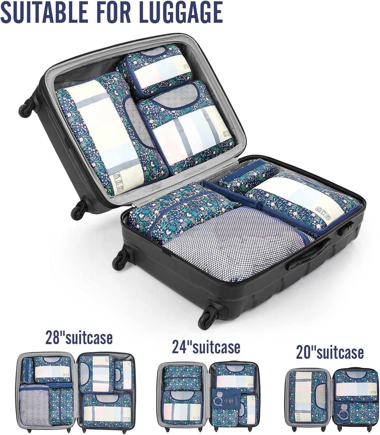 Veken 10 Set Packing Cubes for Travel Essential, Suitcase Organizer Bags in 4 Sizes, Carry-On Luggage Accessories with Large Laundry & Hanging Toiletry Bag, Must-Have for Airplane, Road Trip & Camping