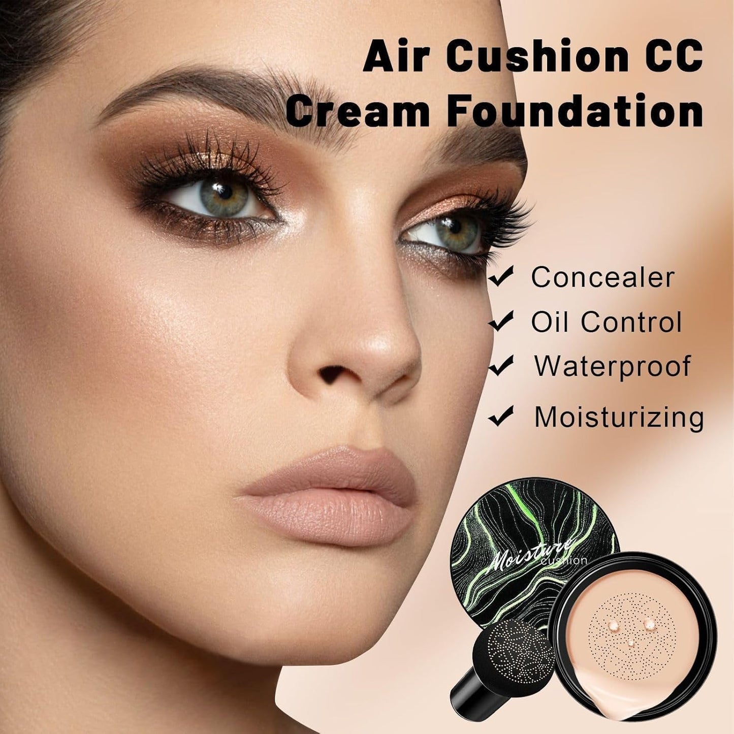 Mushroom Head Air Cushion CC Cream - BB Cream Face Makeup for Mature Skin, Moisturizing Cover Balm Foundation & Long-Lasting Color Correcting Concealer, Even Skin Tone for All Skin Types (Natural)