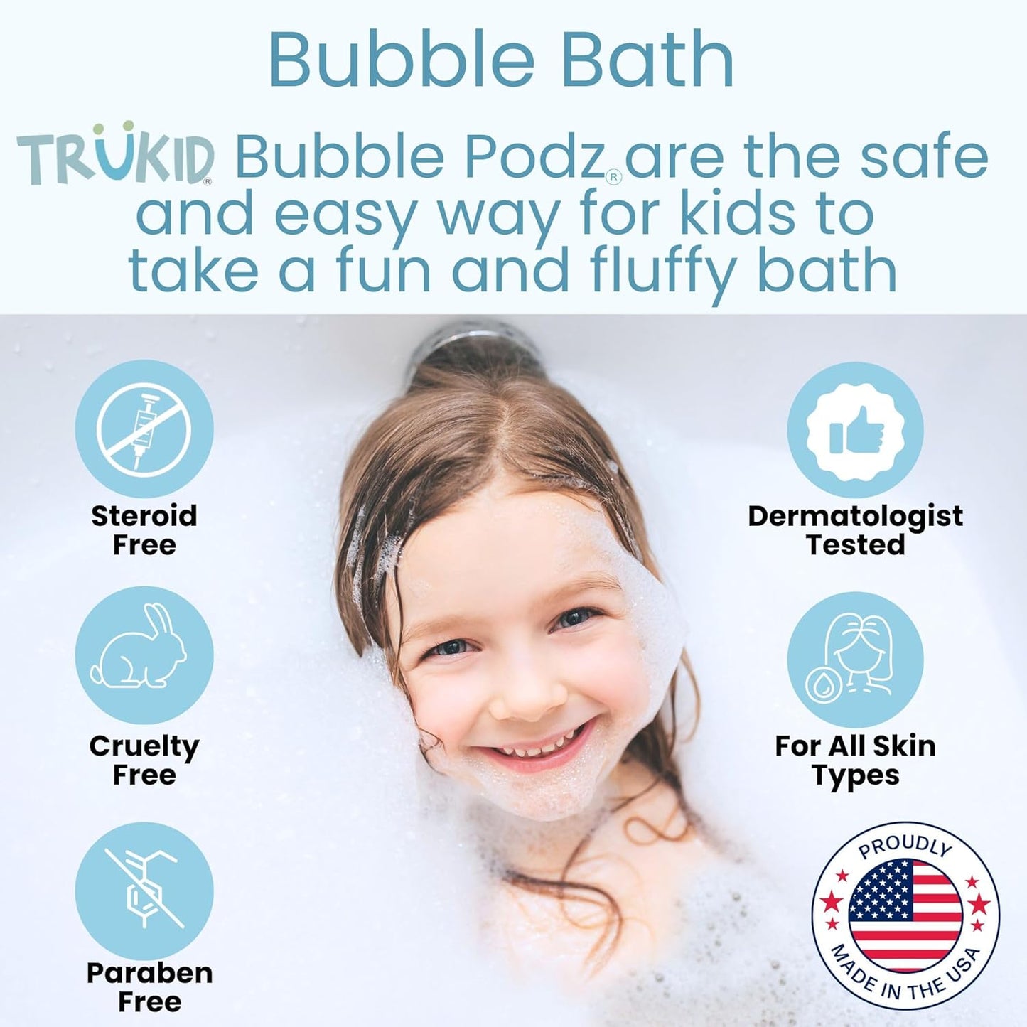 TruKid Bubble Podz Bubble Bath for Kids, Toddlers, & Babies, Tear Free Gentle & Refreshing Bath Bomb for Sensitive Skin with Natural Moisturizers, Non-Toxic, pH Balanced, Bubble Gum Scent (24 Podz)