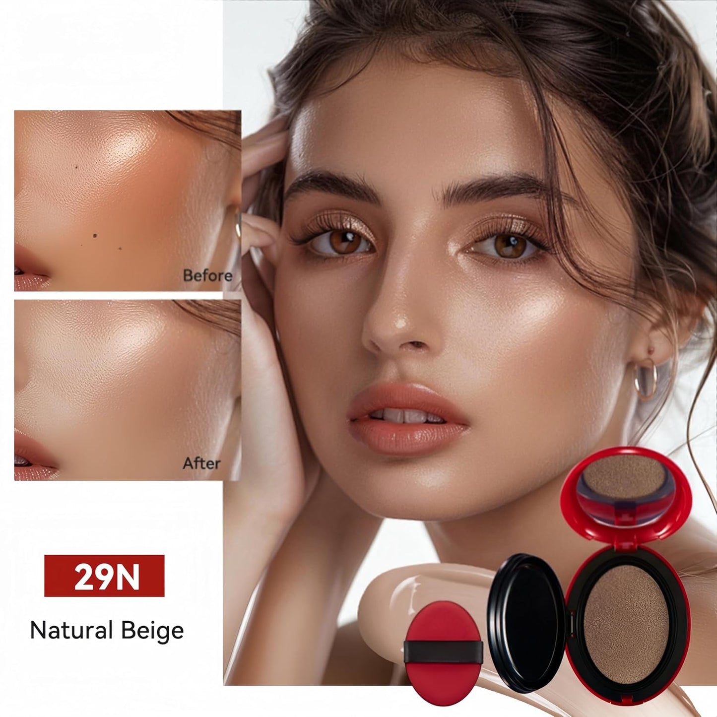 MAEPEOR Cushion Foundation 9 Colors Full Coverage Weightless Satin Glow Foundation Hydrating Long-Lasting Cushion BB Cream (Color 03)