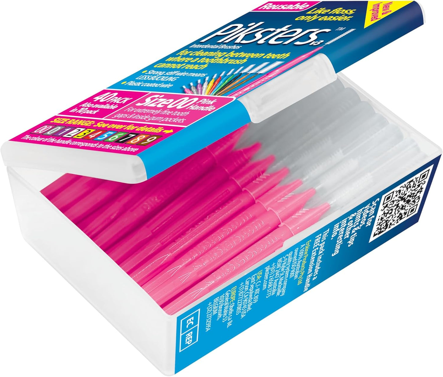 Piksters Interdental Brushes, 40 pk, Size 00, Interdental Tooth Brush for Extremely Tight Gaps, Gum Soft Bristles for Plaque Removal, Safe for Braces