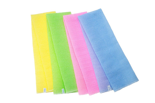 Modu 4 PCS Long Exfoliating Washcloth - African Bath Net Sponge Loofah Japanese Washcloth Body & Back Scrubber for Shower, Deep Cleansing (Pink, Sky Blue, Yellow, Green)