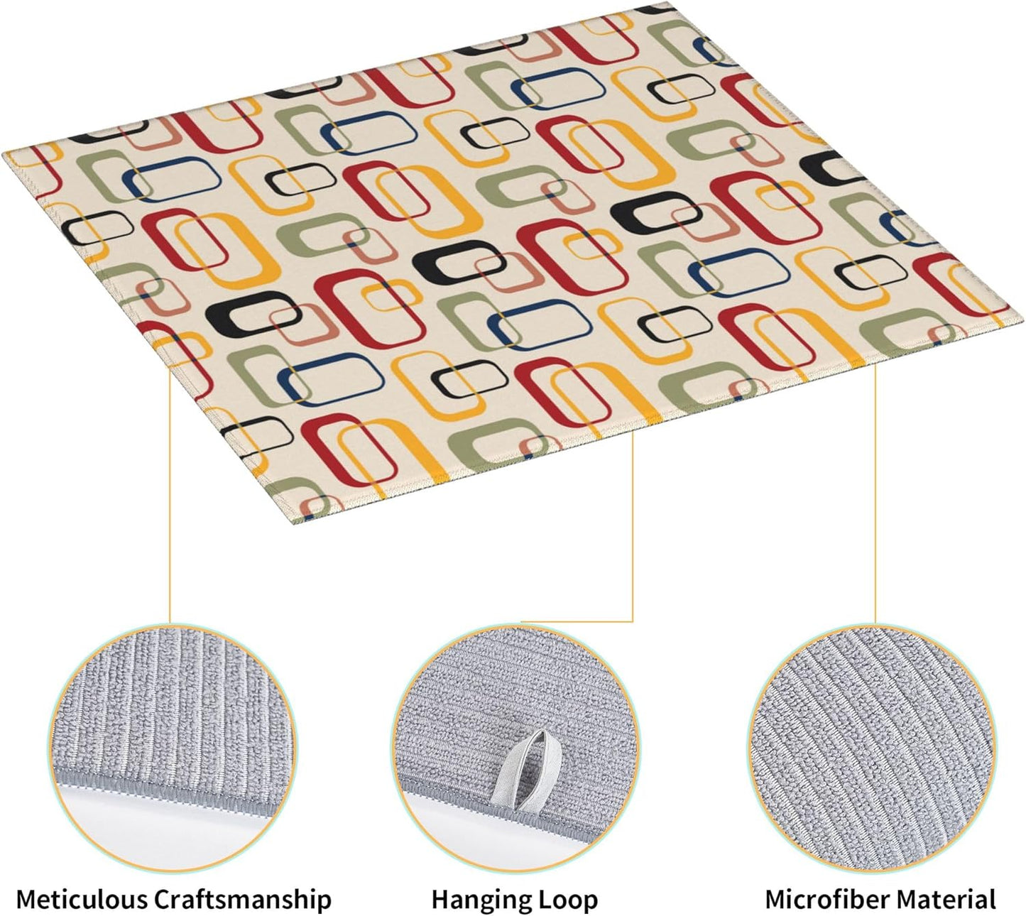 Mid Century Modern Retro Dish Drying Mat for Kitchen Counter Washable Absorbent Reversible Microfiber Vintage Decorative Drying Pad Kitchen Accessories 16x18 Inch