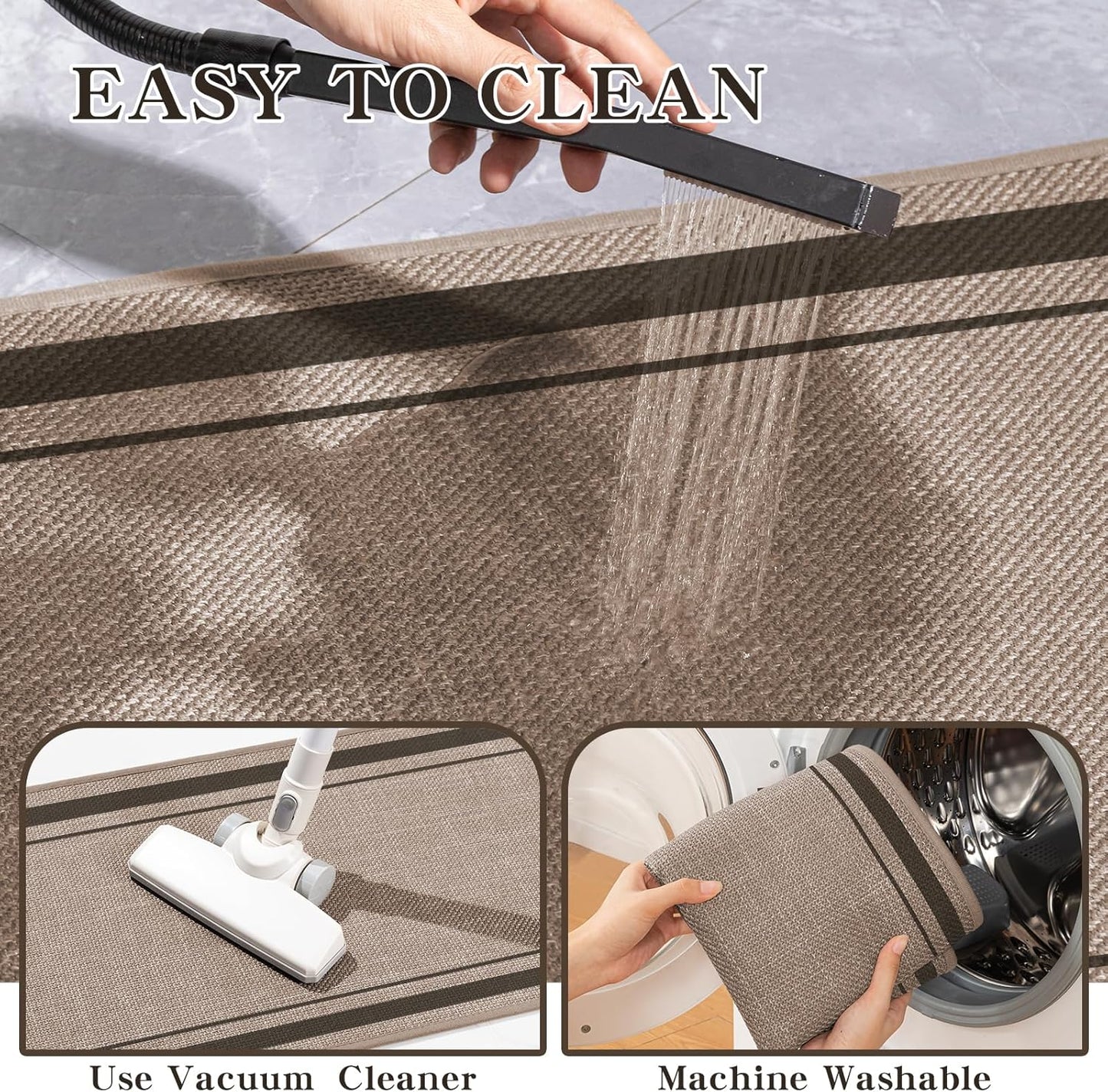 chakme Bathroom Rugs Mat 59x24, Ultra Thin Non Slip Bath Mat Large Quick Dry Absorbent Bath Mat for Bathroom Floor, (Dark Beige, 59"x24")